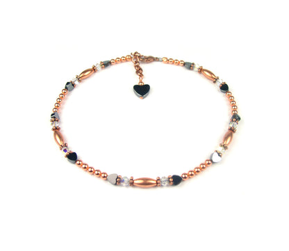 Copper Clear Quartz Ankle Bracelet, Aries &amp; Taurus April Birthstone Crystal Beaded Anklets for Women