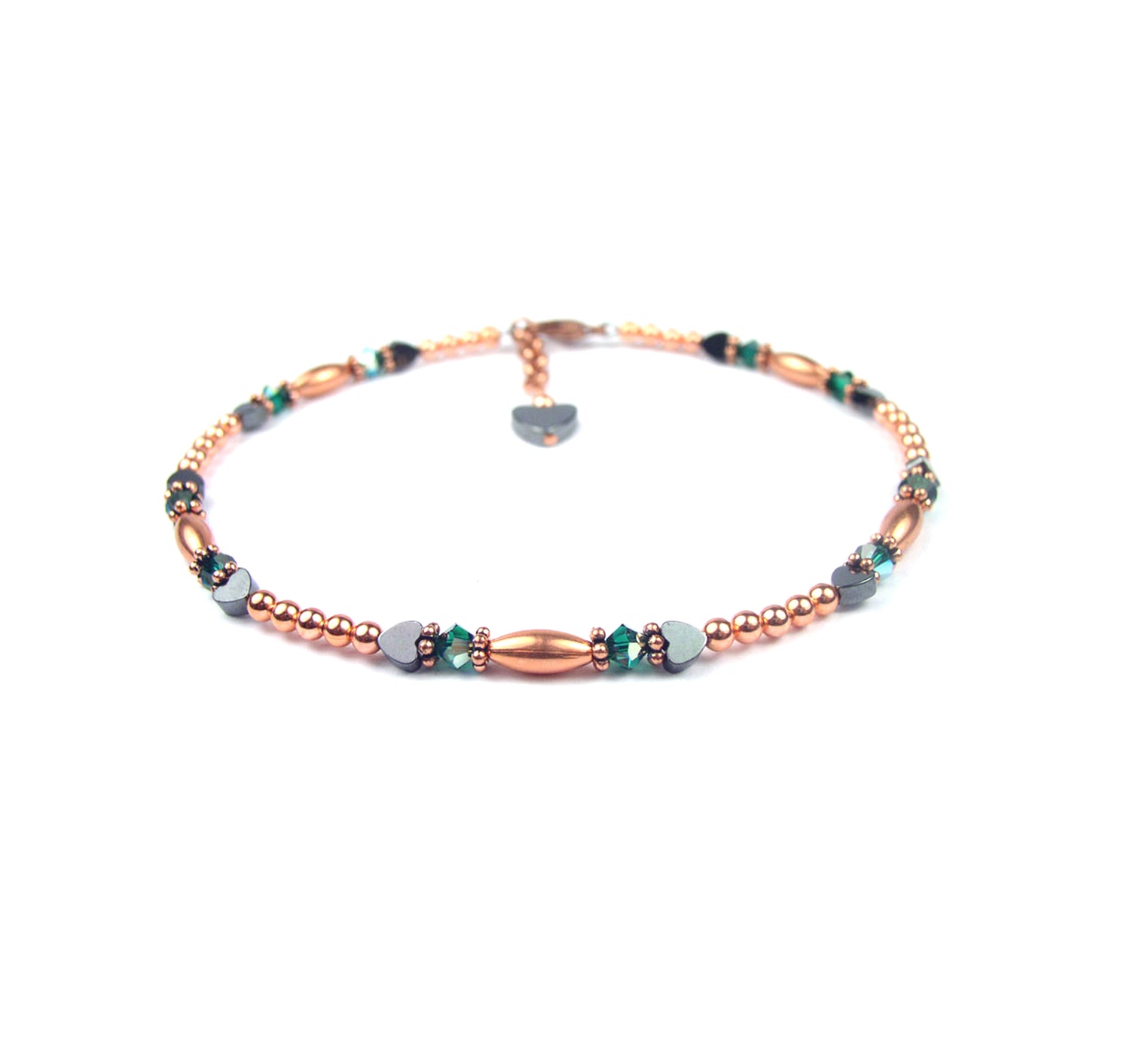 Copper Emerald Ankle Bracelet, Taurus &amp; Gemini May Birthstone Crystal Beaded Anklets for Women