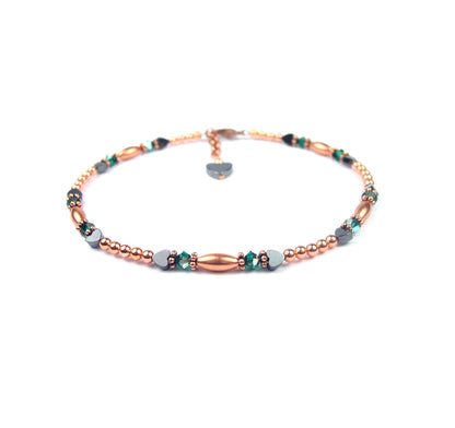 Copper Emerald Ankle Bracelet, Taurus &amp; Gemini May Birthstone Crystal Beaded Anklets for Women