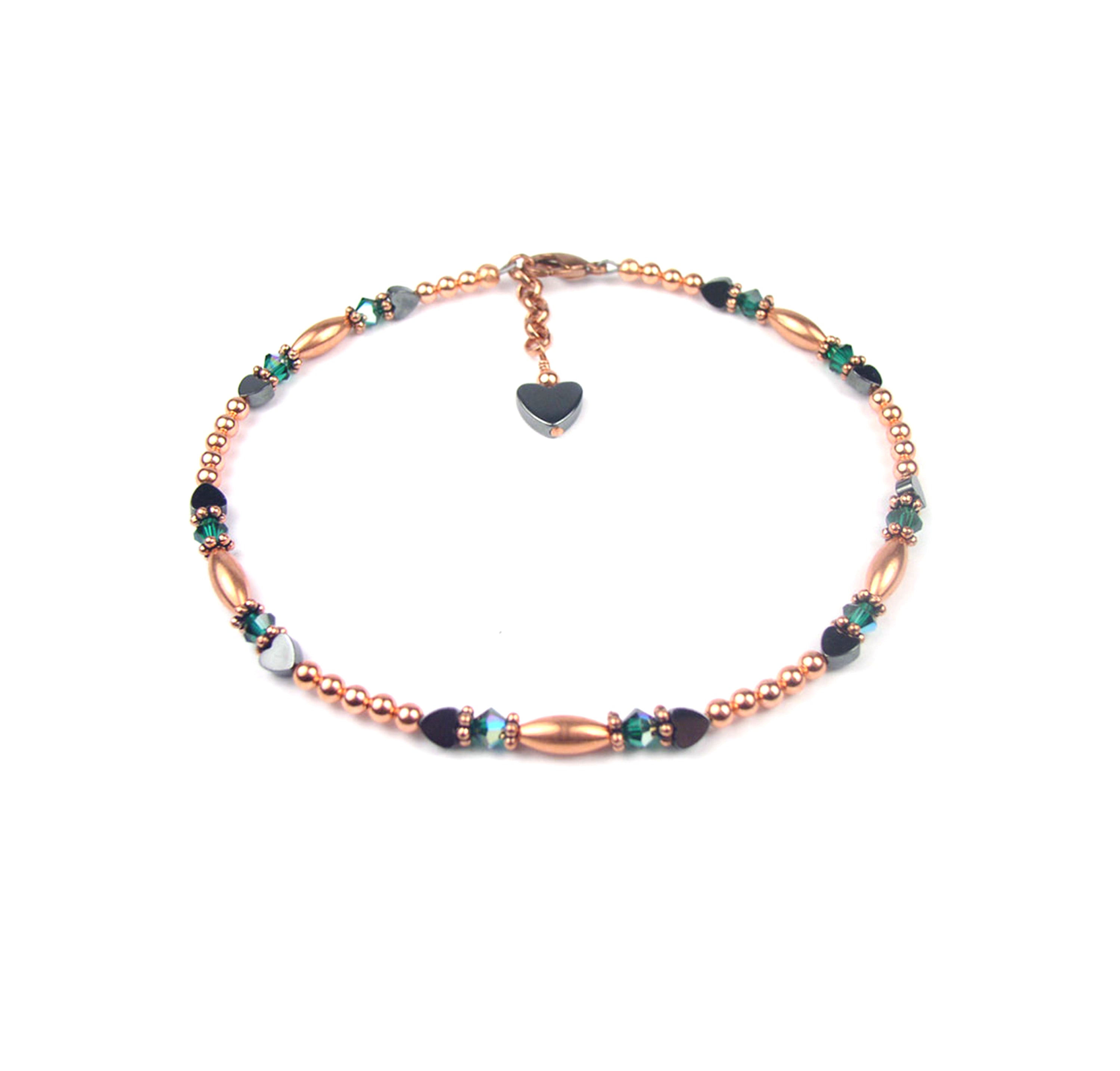 Copper Emerald Ankle Bracelet, Taurus &amp; Gemini May Birthstone Crystal Beaded Anklets for Women