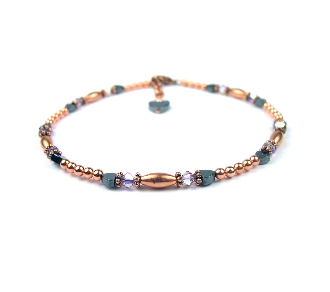 Copper Purple Alexandrite Ankle Bracelet, Gemini &amp; Cancer June Birthstone Crystal Beaded Anklets for Women