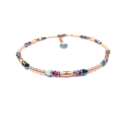 Copper Ruby Ankle Bracelet, Cancer &amp; Leo July Birthstone Crystal Beaded Anklets for Women
