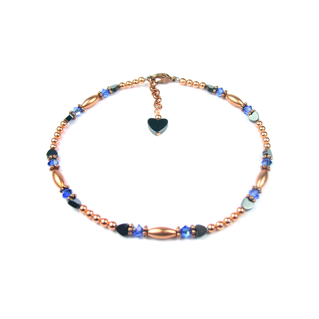 Copper Sapphire Ankle Bracelet, Virgo &amp; Libra September Birthstone Crystal Beaded Anklets for Women
