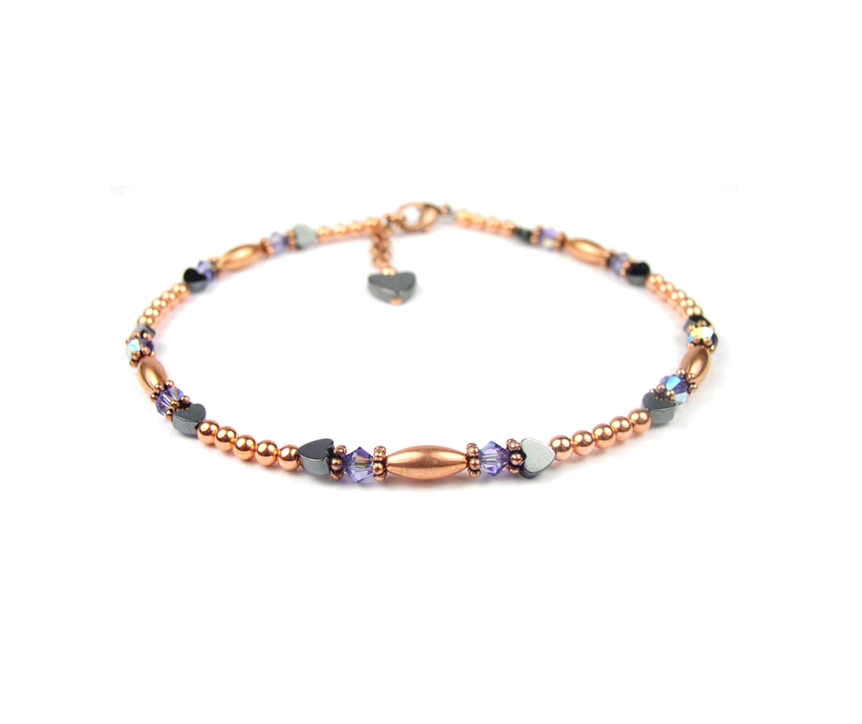 Copper Tanzanite Ankle Bracelet, Sagittarius &amp; Capricorn December Birthstone Crystal Beaded Anklets for Women