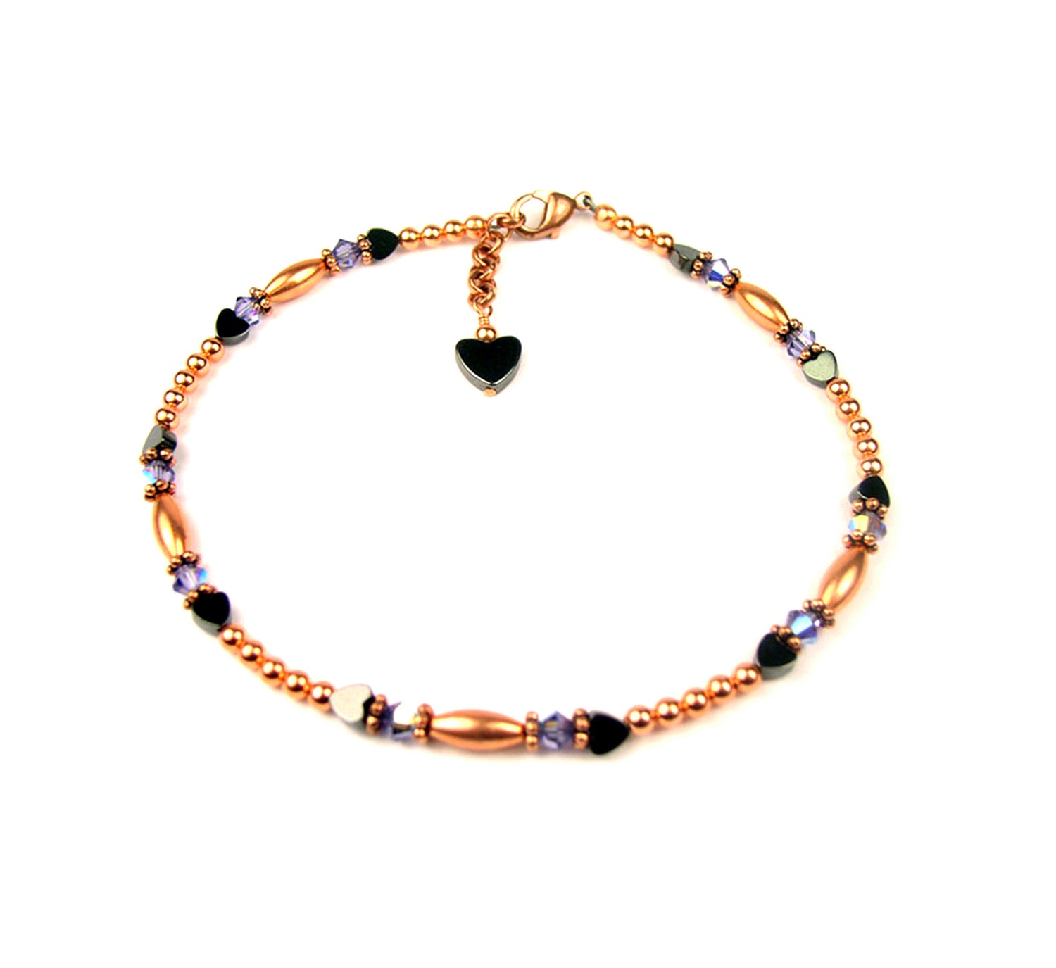 Copper Tanzanite Ankle Bracelet, Sagittarius &amp; Capricorn December Birthstone Crystal Beaded Anklets for Women