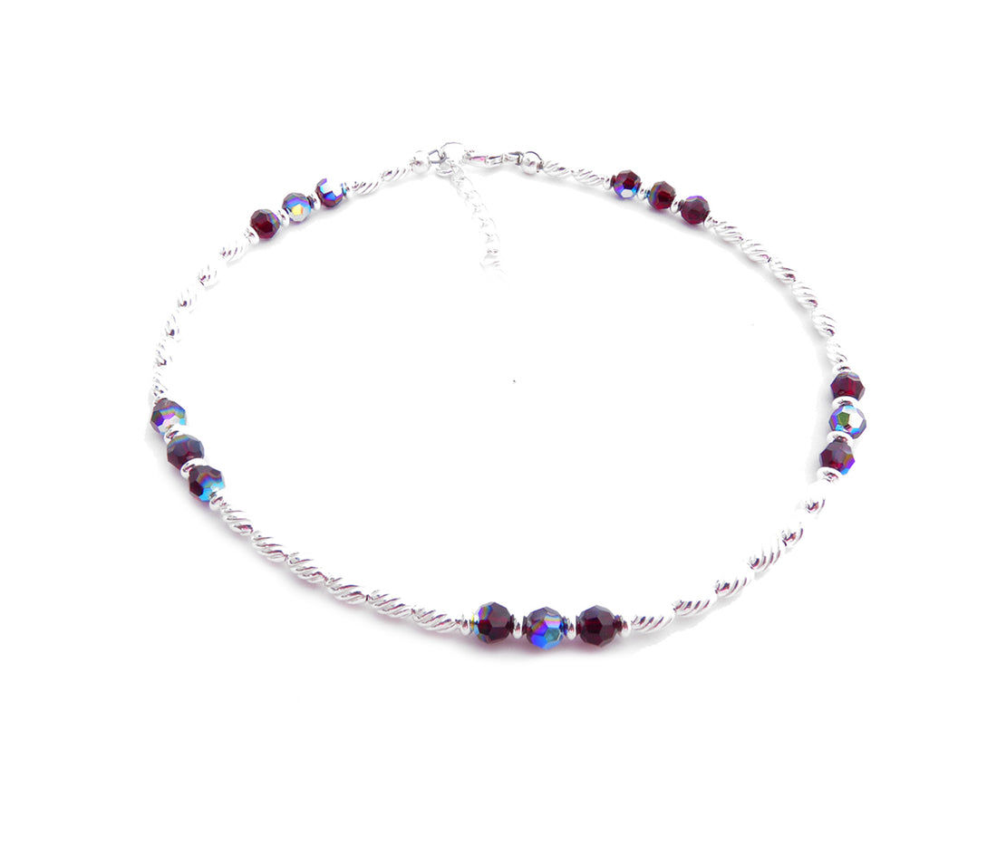 Garnet Ankle Bracelet, Beaded Anklets for Women, Red Crystal January Birthstone, Capricorn Zodiac Gift - GemstoneGifts Handmade Jewelry