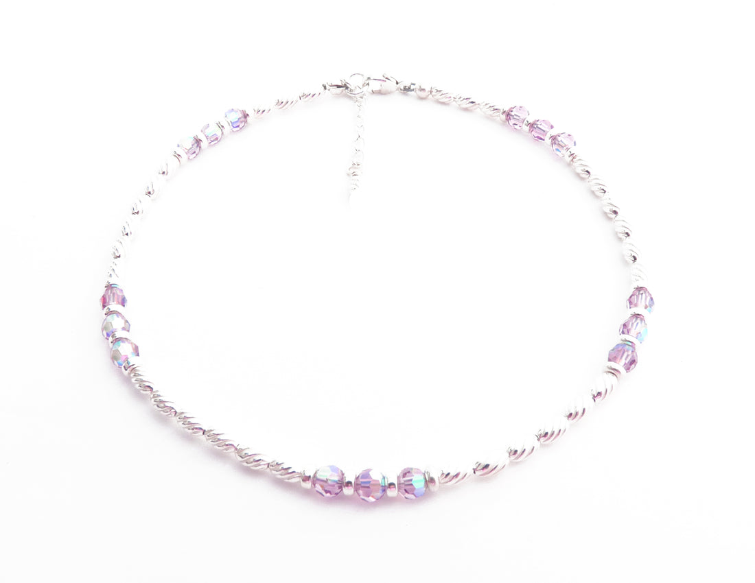 Handmade Alexandrite Anklet, June Birthstone Anklet, Sterling Silver Crystal Beaded Anklet - GemstoneGifts Handmade Jewelry