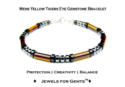 Mens Tigers Eye Bracelet, Will Power, Self Discipline, &amp; Personal Power Third Chakra Bracelet, Jewels for Gents