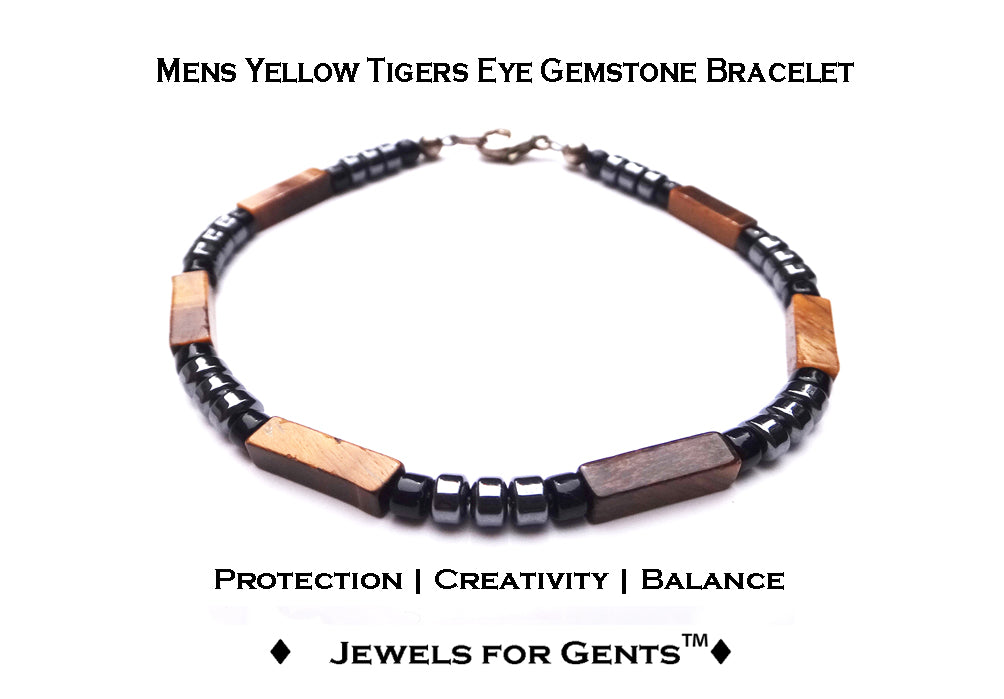 Mens Tigers Eye Bracelets for Will Power, Self Discipline, &amp; Personal Power Third Chakra Bracelet, Jewels for Gents