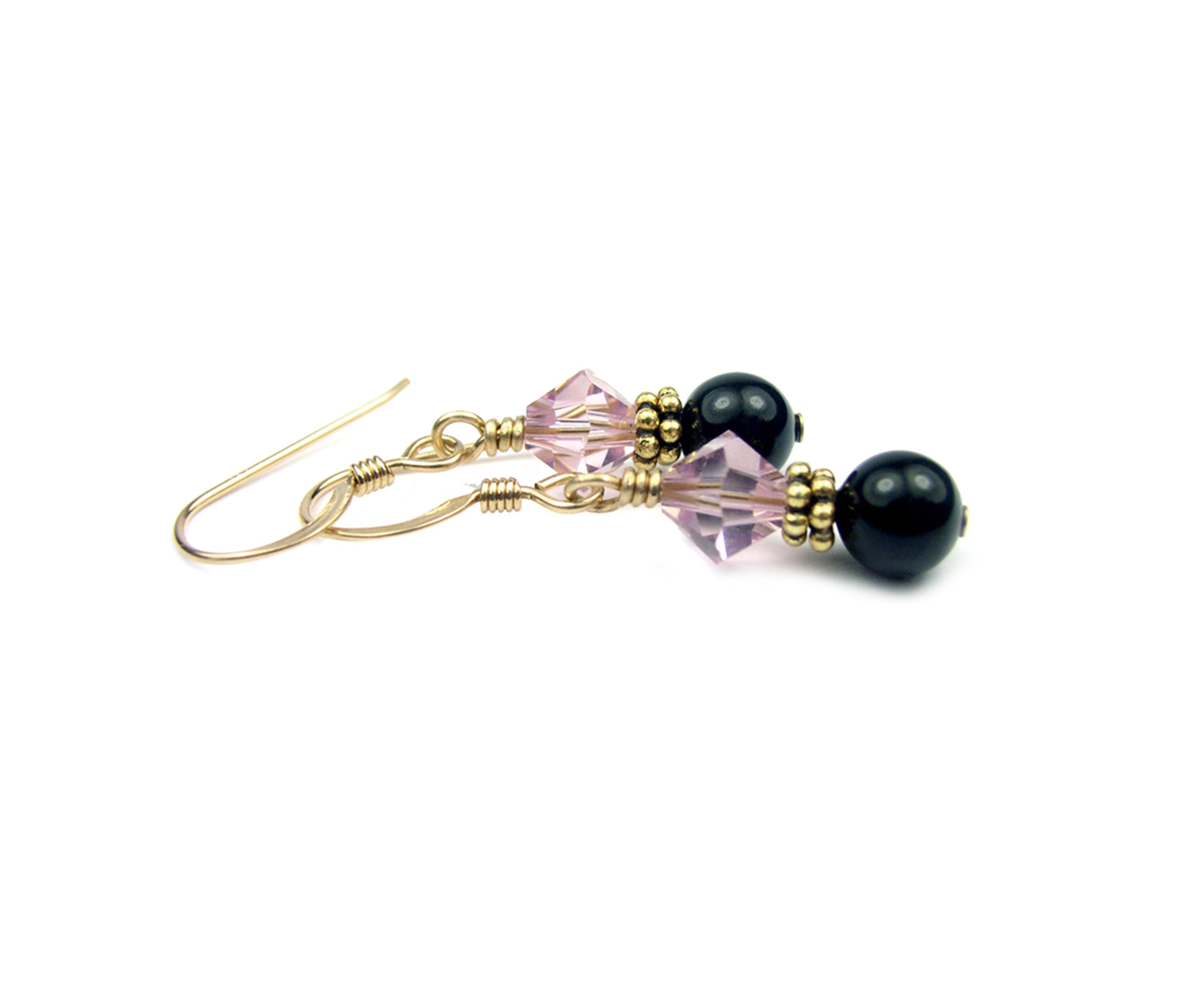 14Kt GF Alexandrite Earrings, June Birthstone, Black Pearl Drop Earrings, Austrian Crystal Earrings, Purple Crystal Jewelry