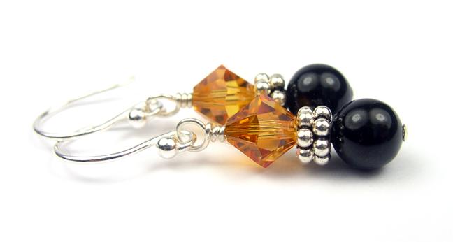 Topaz Earrings, Black Pearl Drop Earrings, Crystal Earrings, November Birthstone, Crystal Jewelry