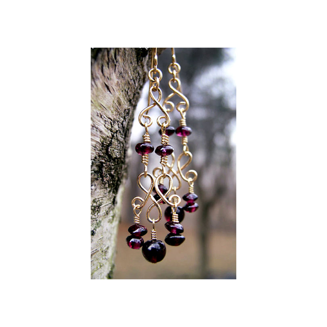 Gold Chandelier Earrings | Garnet Red Chandelier Earrings