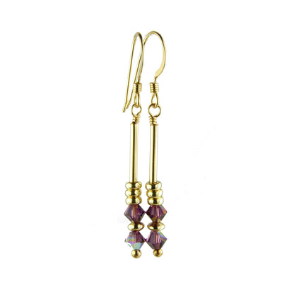 Amethyst Earrings, February Birthstone Earrings, Purple Minimalist 14K GF Dangle Earrings, Austrian Crystal Elements