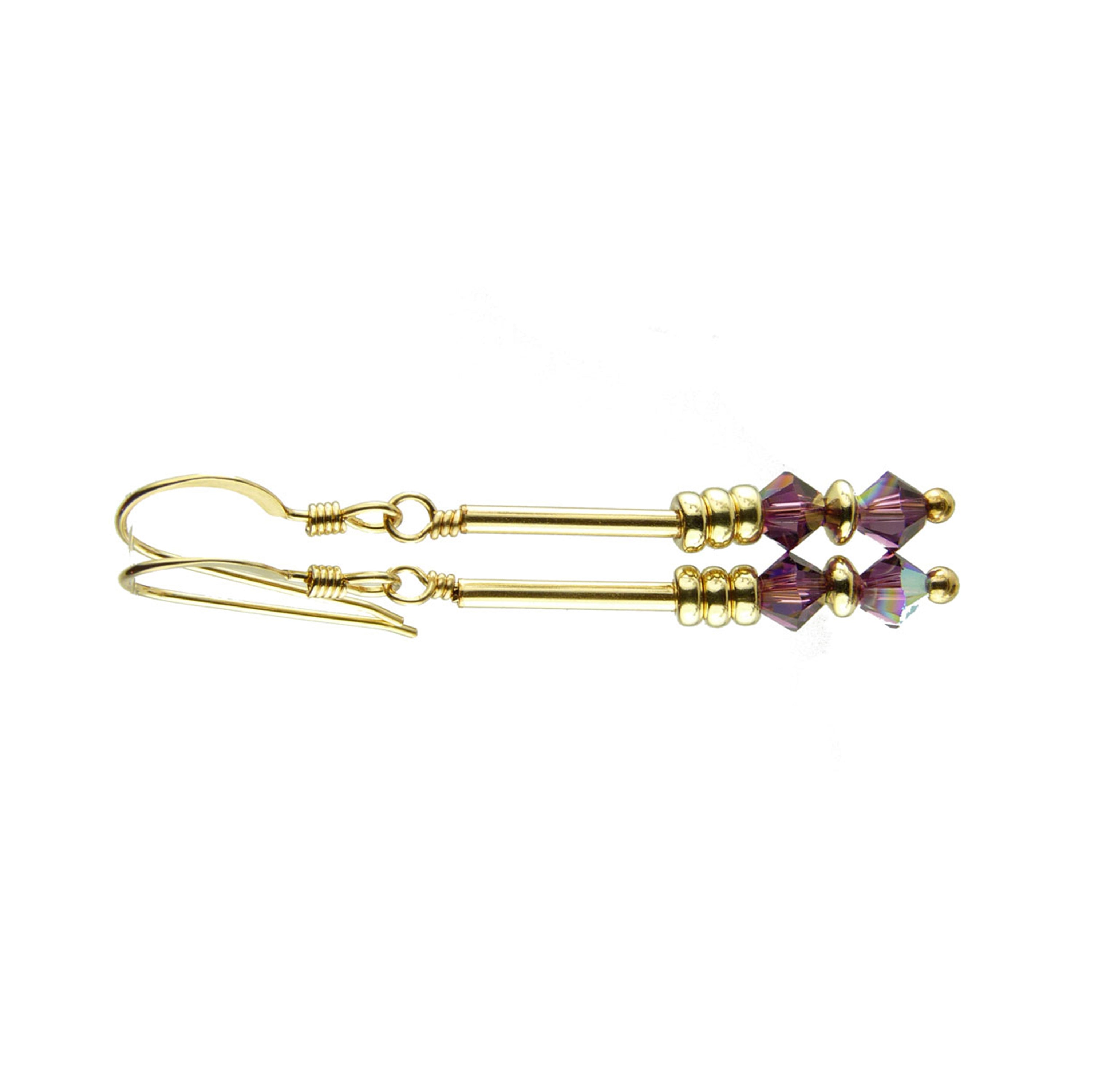 Amethyst Earrings, February Birthstone Earrings, Purple Minimalist 14K GF Dangle Earrings, Austrian Crystal Elements