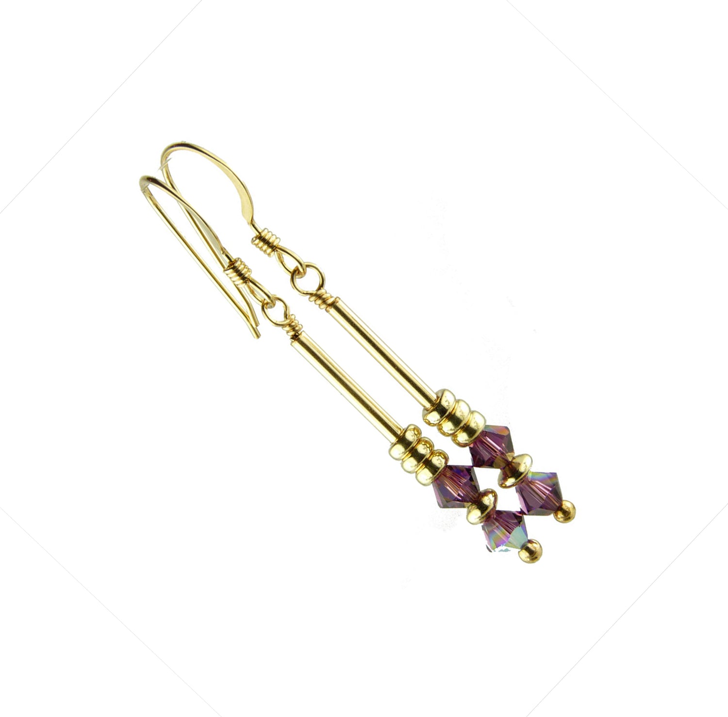 Amethyst Earrings, February Birthstone Earrings, Purple Minimalist 14K GF Dangle Earrings, Austrian Crystal Elements