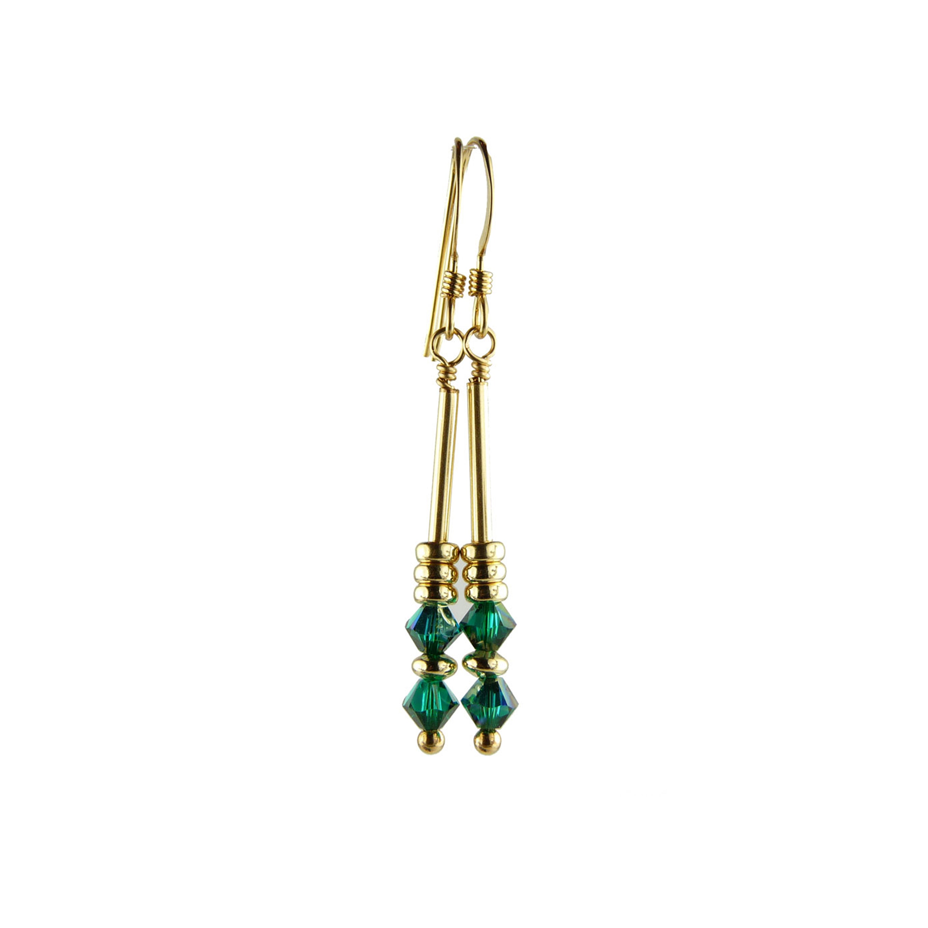 Emerald Crystal Earrings,  May Birthstone Earrings, Green Minimalist 14K GF Dangle Earrings, Crystal Jewelry Elements