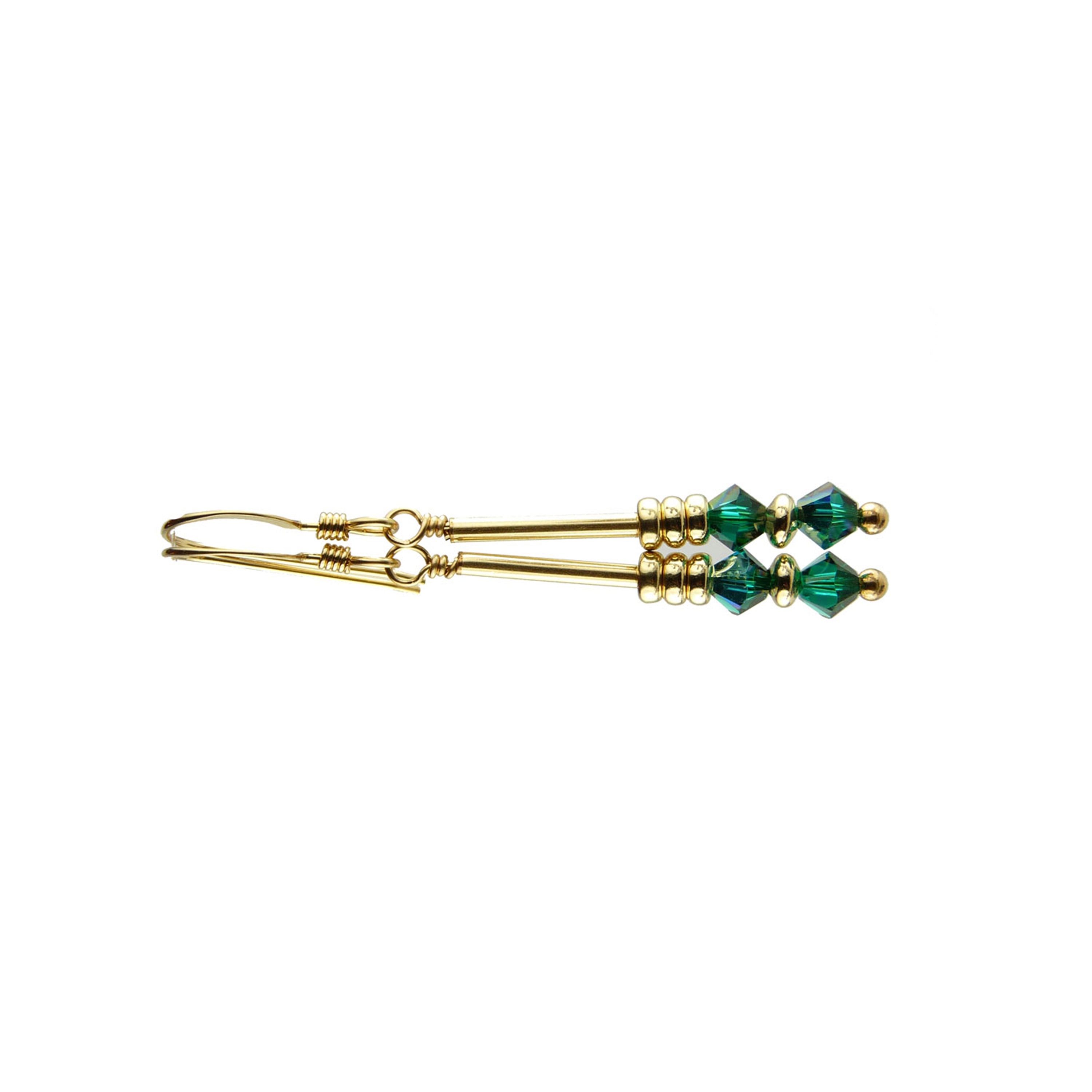 Emerald Crystal Earrings,  May Birthstone Earrings, Green Minimalist 14K GF Dangle Earrings, Crystal Jewelry Elements
