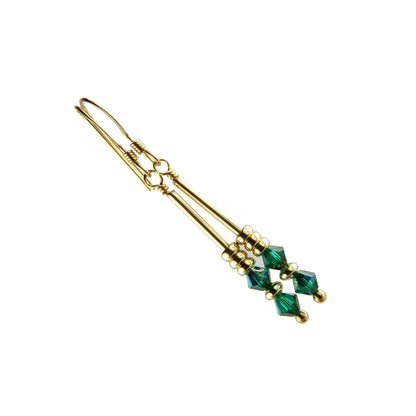 Emerald Crystal Earrings,  May Birthstone Earrings, Green Minimalist 14K GF Dangle Earrings, Crystal Jewelry Elements