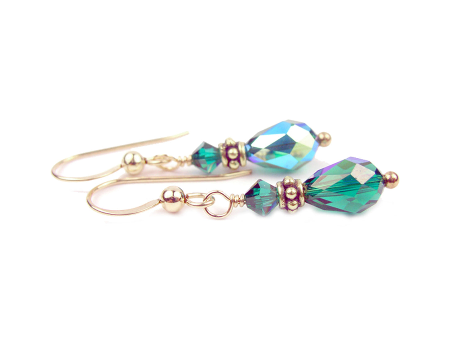 Silver Dangle Earrings May Birthstone Emerald Crystal Jewelry