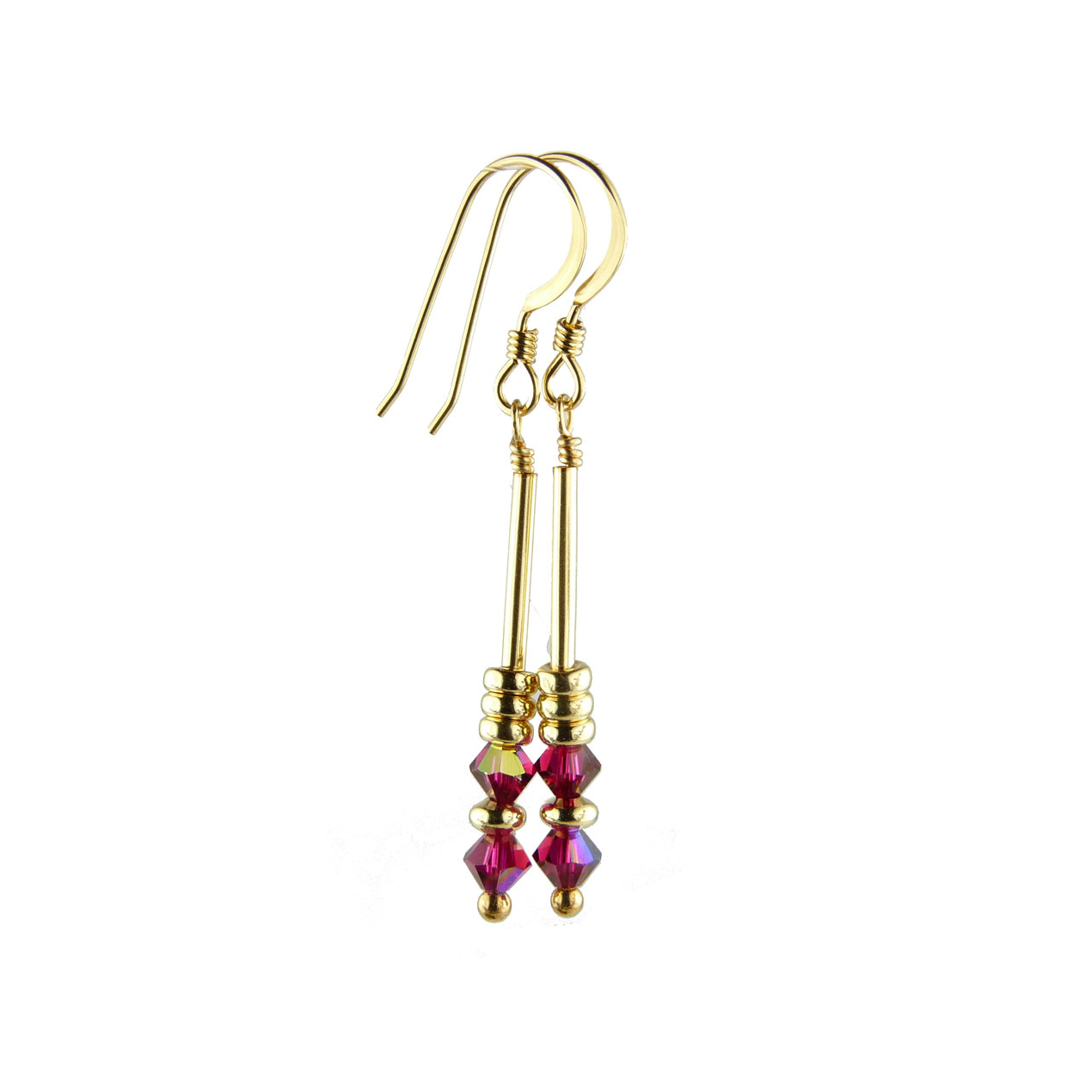 Ruby Earrings, July Birthstone Earrings, Red Minimalist 14K GF Dangle Earrings, Crystal Jewelry Elements