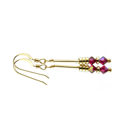 Ruby Earrings, July Birthstone Earrings, Red Minimalist 14K GF Dangle Earrings, Crystal Jewelry Elements