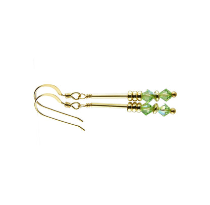 Peridot Earrings, August Birthstone Earrings, Green Minimalist 14K GF Dangle Earrings, Crystal Jewelry Elements