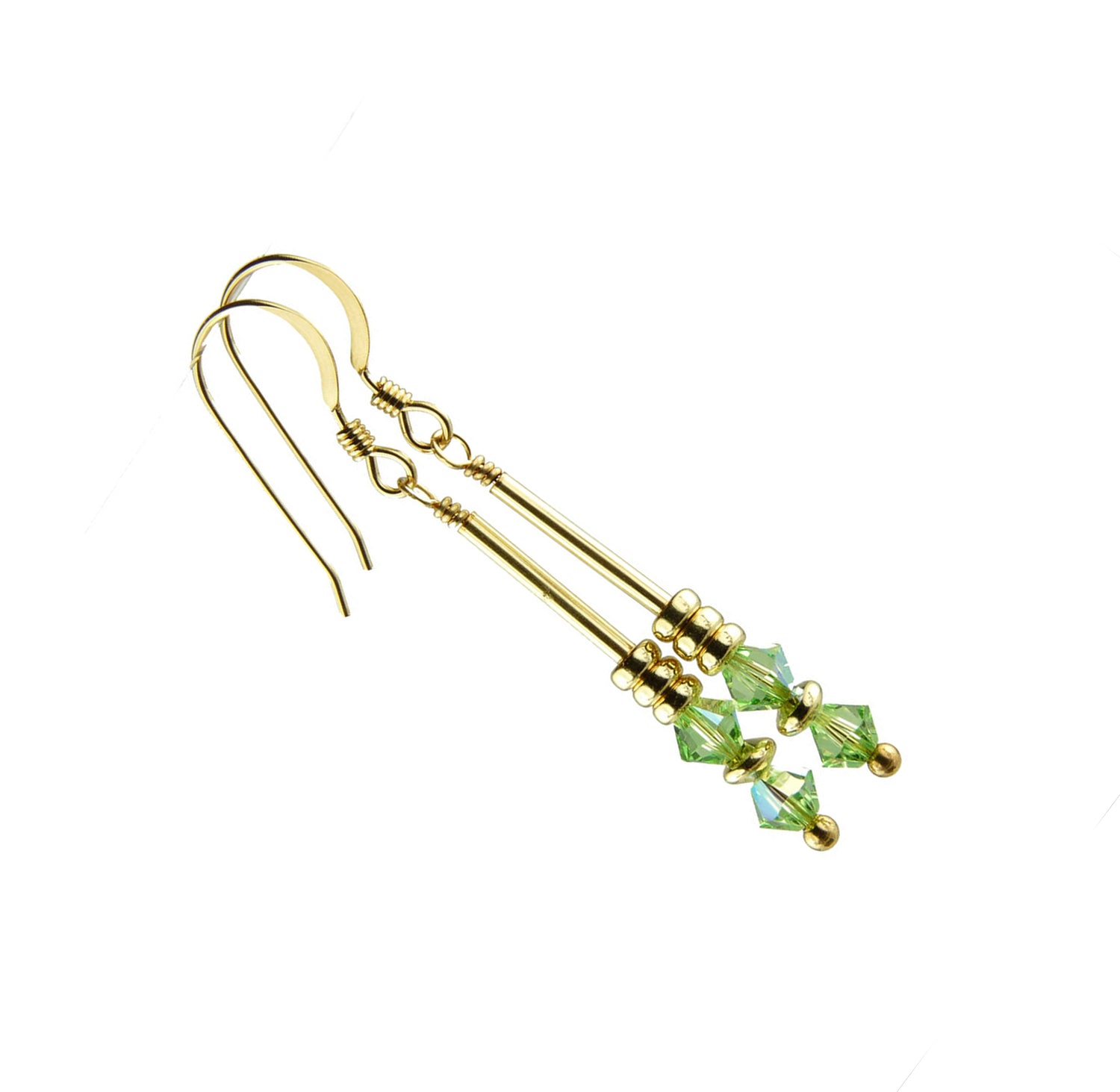 Peridot Earrings, August Birthstone Earrings, Green Minimalist 14K GF Dangle Earrings, Crystal Jewelry Elements