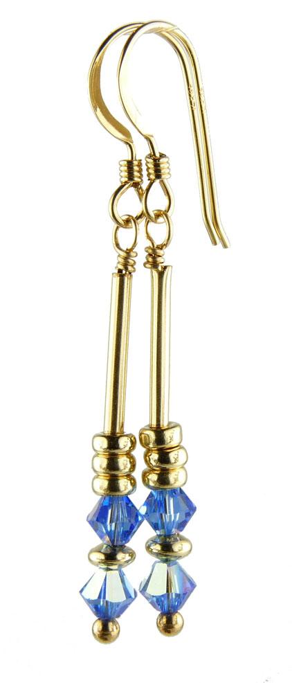 Sapphire Earrings, September Birthstone Earrings, Blue Minimalist 14K GF Dangle Earrings, Crystal Jewelry Elements