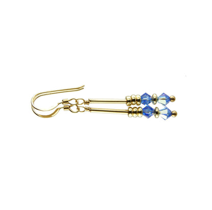 Sapphire Earrings, September Birthstone Earrings, Blue Minimalist 14K GF Dangle Earrings, Crystal Jewelry Elements
