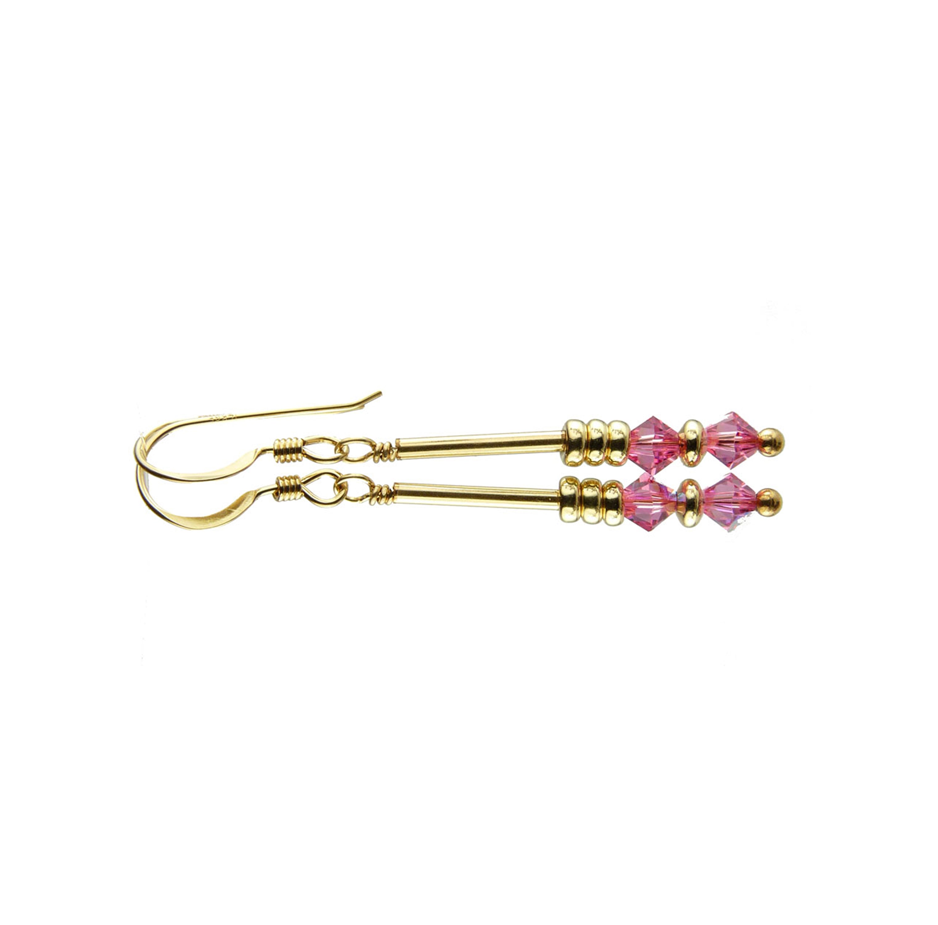 Tourmaline Earrings, October Birthstone Earrings, Pink Minimalist 14K GF Dangle Earrings, Crystal Jewelry Elements