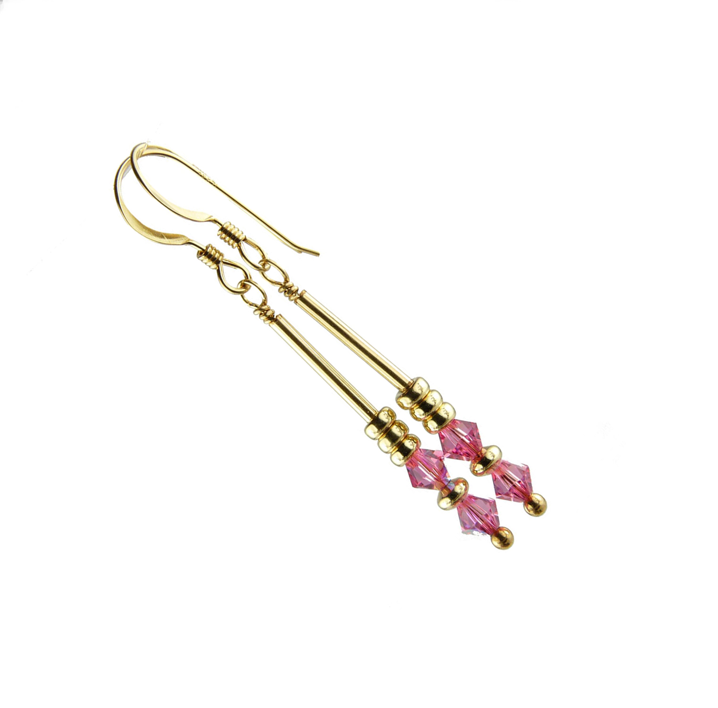 Tourmaline Earrings, October Birthstone Earrings, Pink Minimalist 14K GF Dangle Earrings, Crystal Jewelry Elements