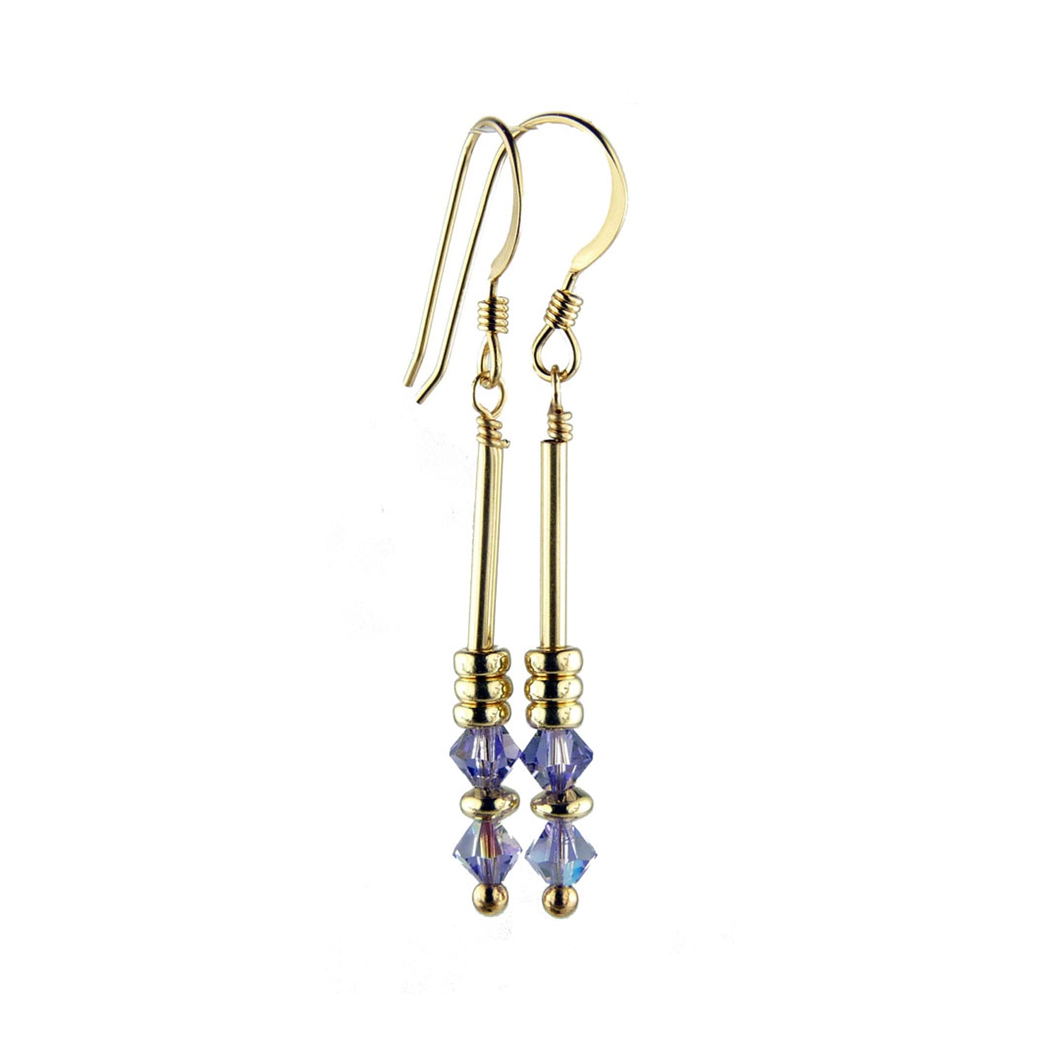 Tanzanite Earrings, December Birthstone Earrings, Purple Minimalist 14K GF Dangle Earrings, Crystal Jewelry Elements