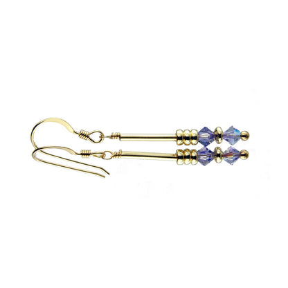 Tanzanite Earrings, December Birthstone Earrings, Purple Minimalist 14K GF Dangle Earrings, Crystal Jewelry Elements
