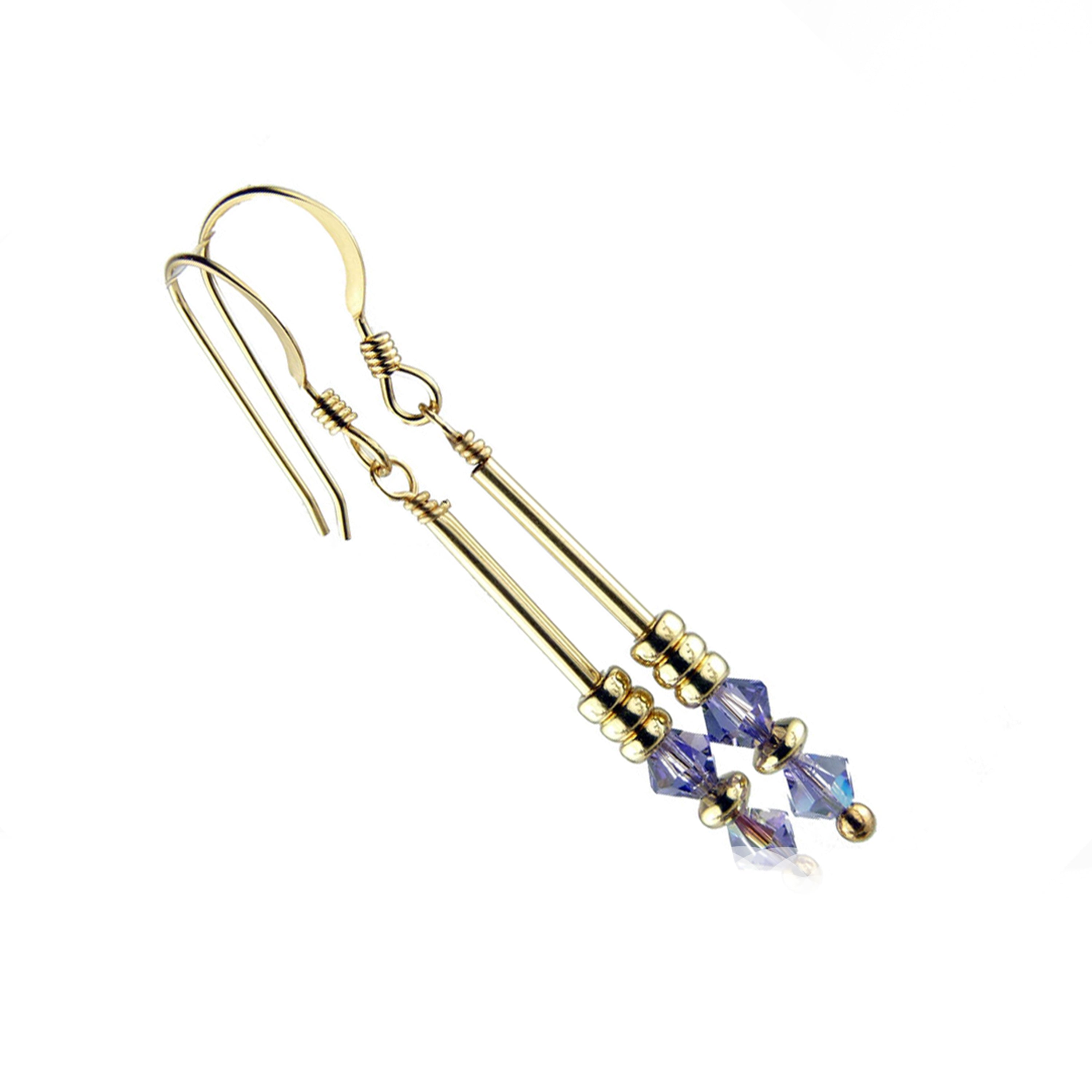 Tanzanite Earrings, December Birthstone Earrings, Purple Minimalist 14K GF Dangle Earrings, Crystal Jewelry Elements