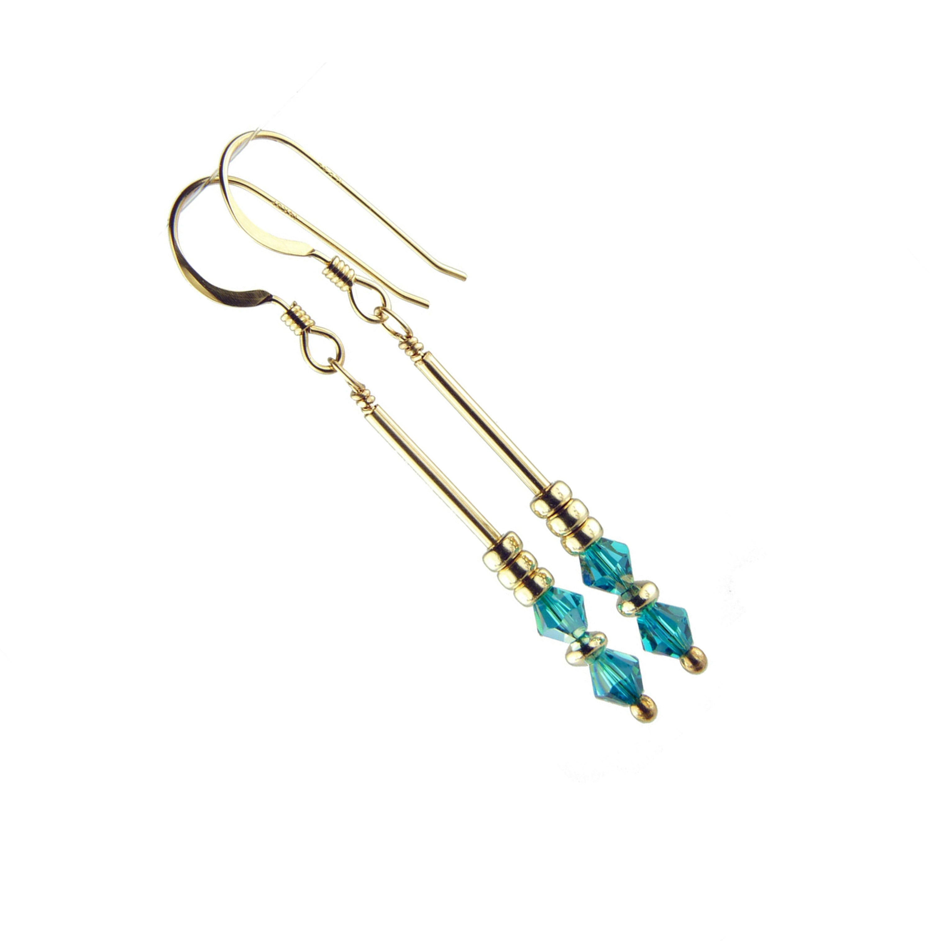 Zircon Earrings, December Birthstone Earrings, Blue Minimalist 14K GF Dangle Earrings, Crystal Jewelry Elements