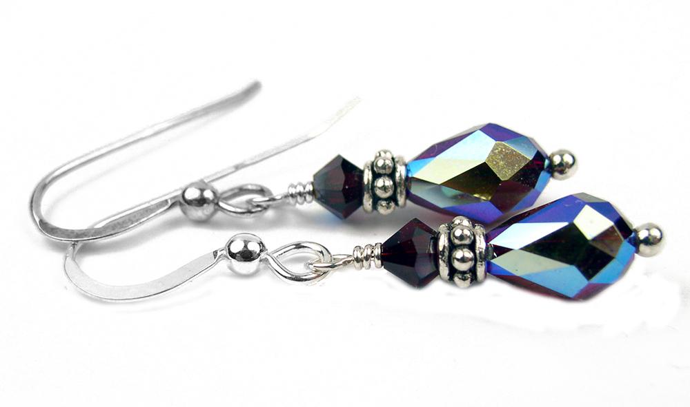 Silver Dangle Earrings January Birthstone Garnet Crystal Jewelry