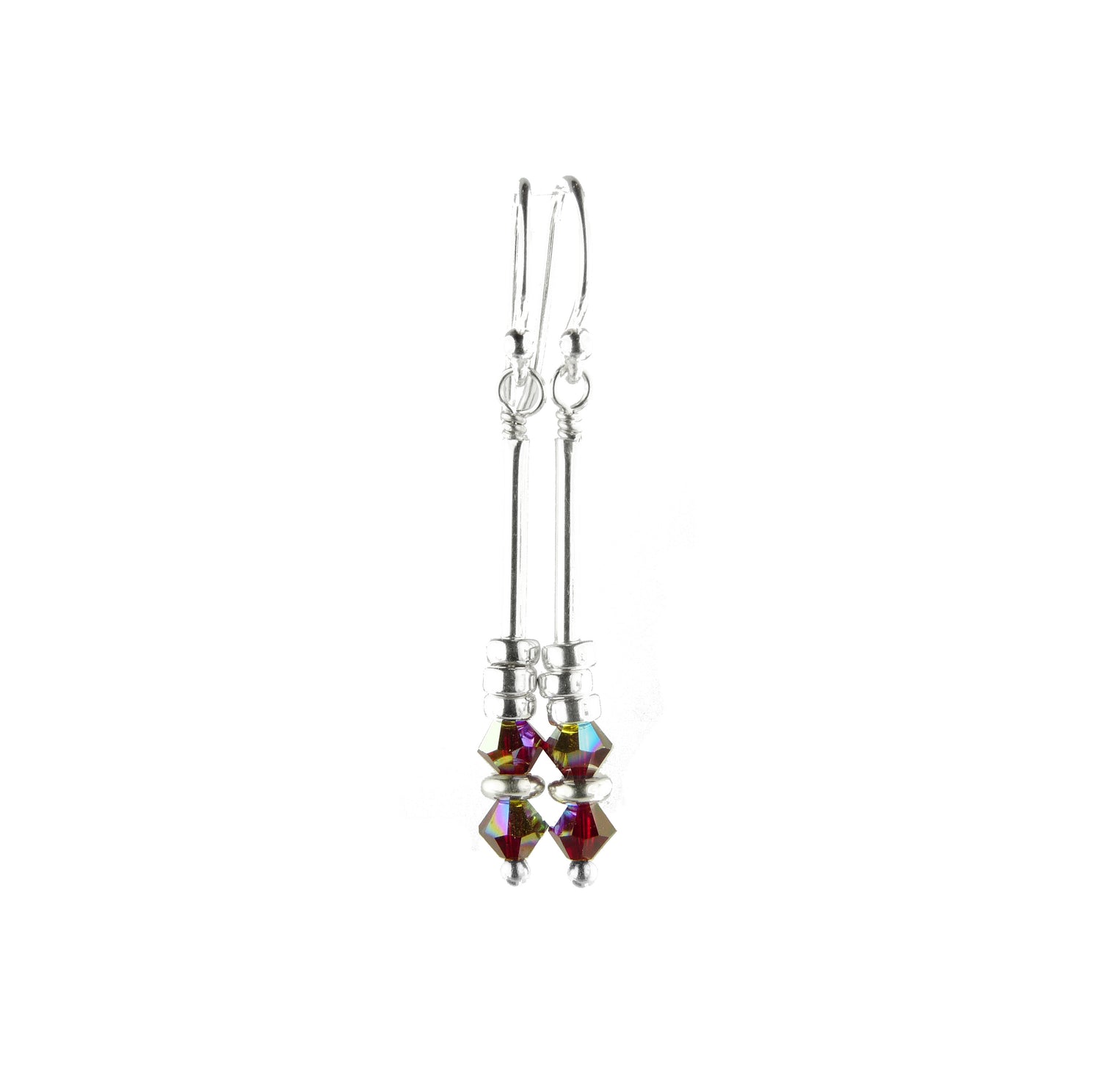 Silver Long Dangle Earrings February Amethyst Crystals