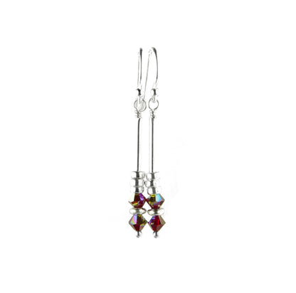 Silver Long Dangle Earrings February Amethyst Crystals