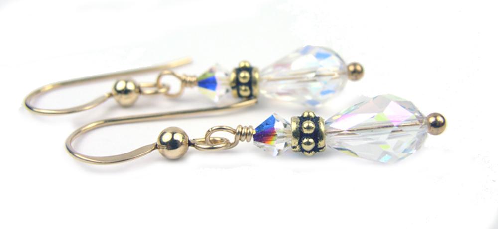Crystal Earrings, April Birthstone Earrings, Gold Teardrop Earrings, Crystal Jewelry