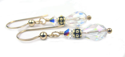 Crystal Earrings, April Birthstone Earrings, Gold Teardrop Earrings, Crystal Jewelry