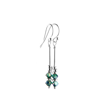 Silver Long Dangle Earrings May Emerald Crystals