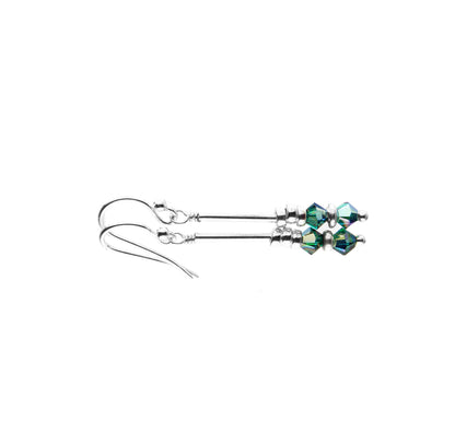 Silver Long Dangle Earrings May Emerald Crystals