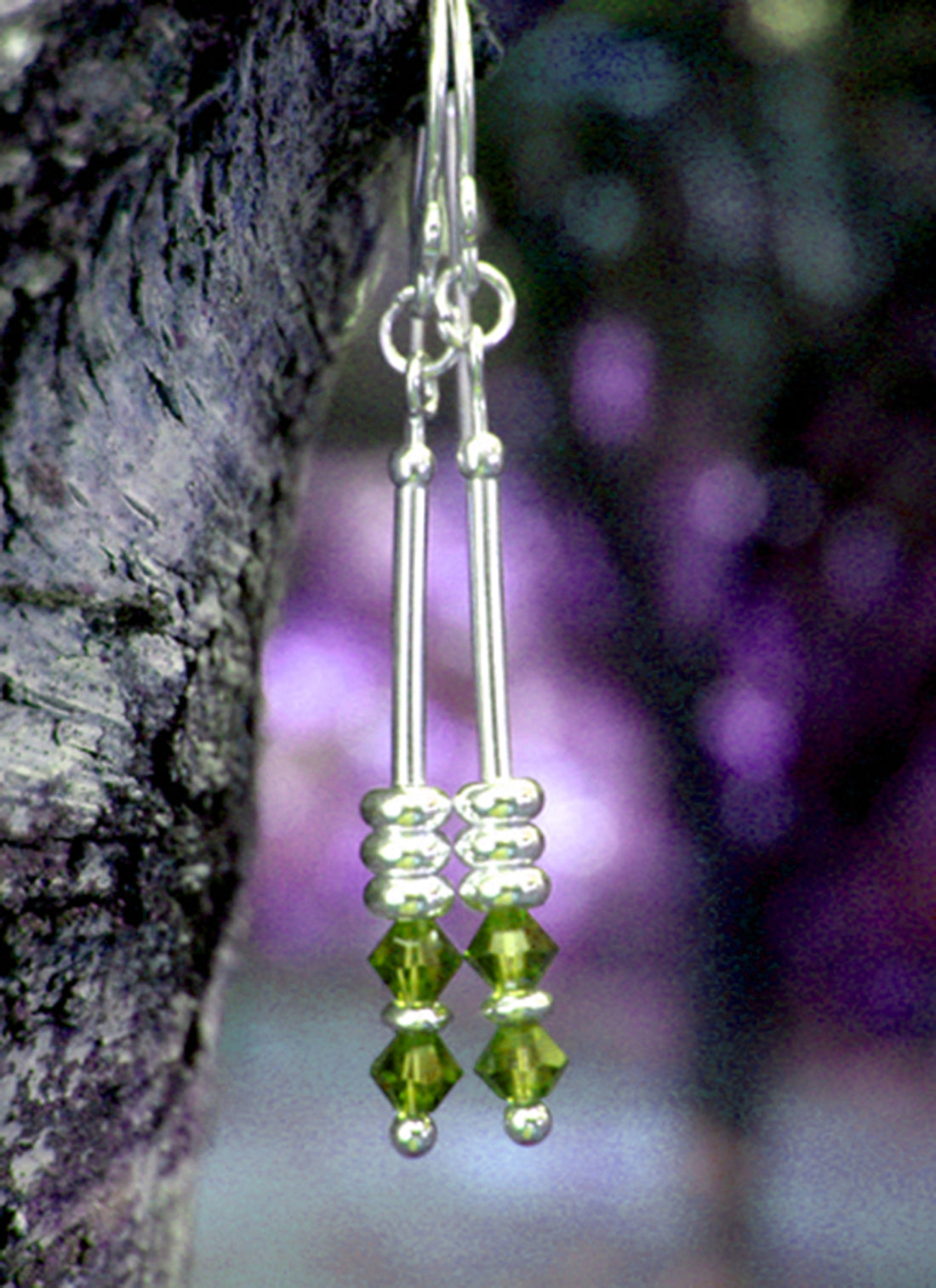 Peridot Earrings, August Birthstone Earrings, Green Minimalist 14K GF Dangle Earrings, Crystal Jewelry Elements
