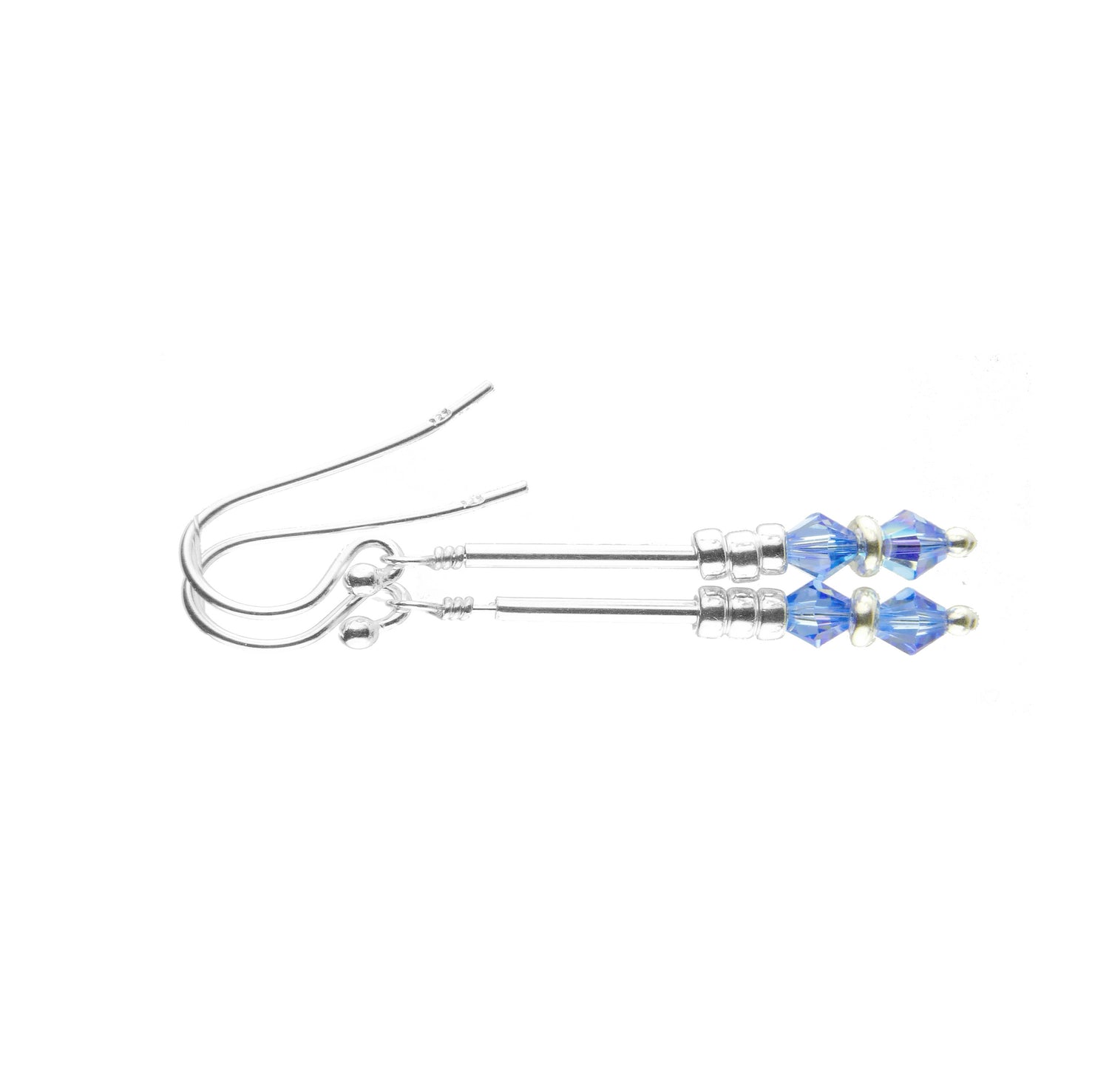 Pastel Blue Sapphire September Silver Long Dangle Earrings Sapphire Crystals