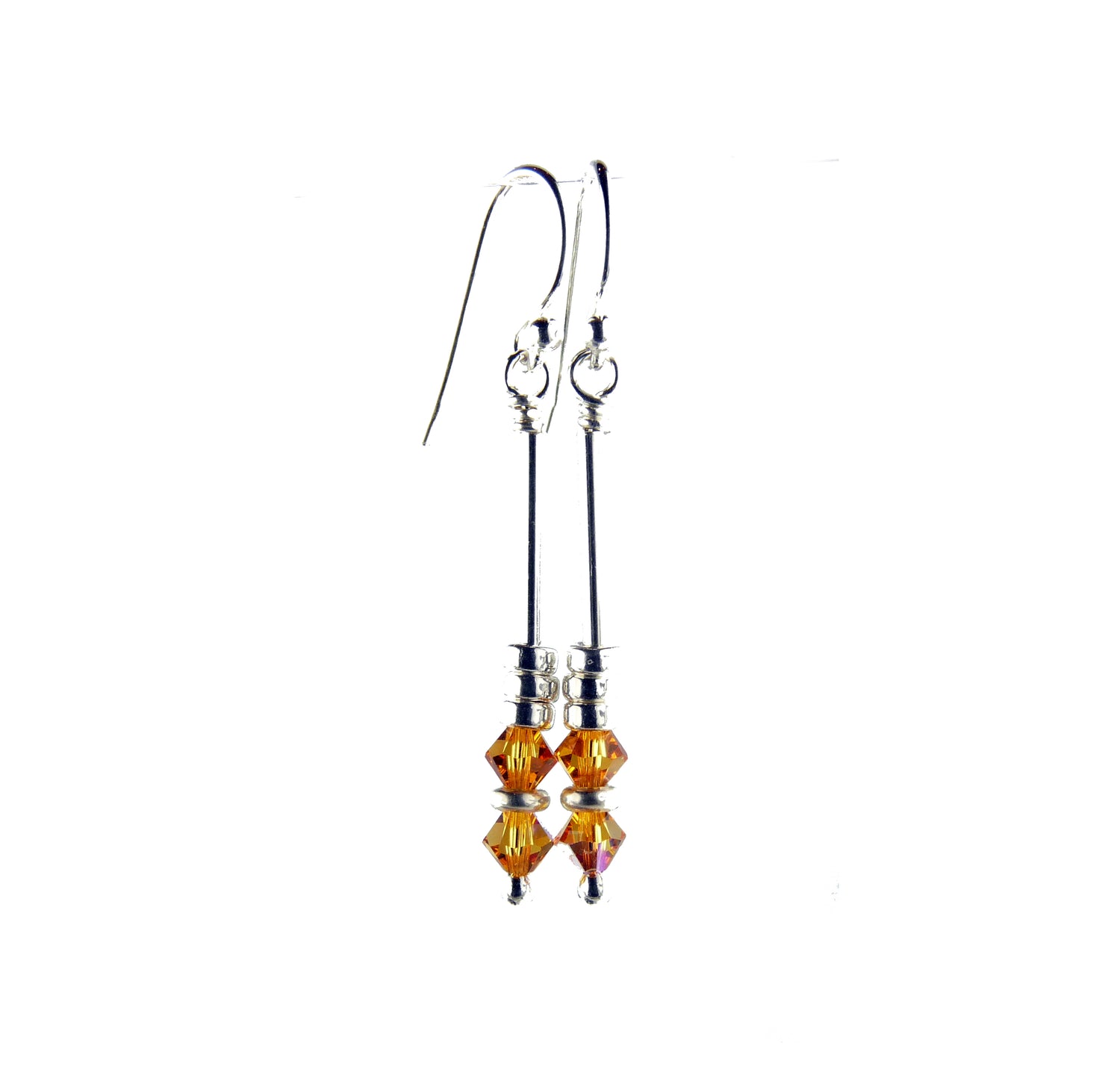 Silver Long Dangle Earrings November Topaz Crystals