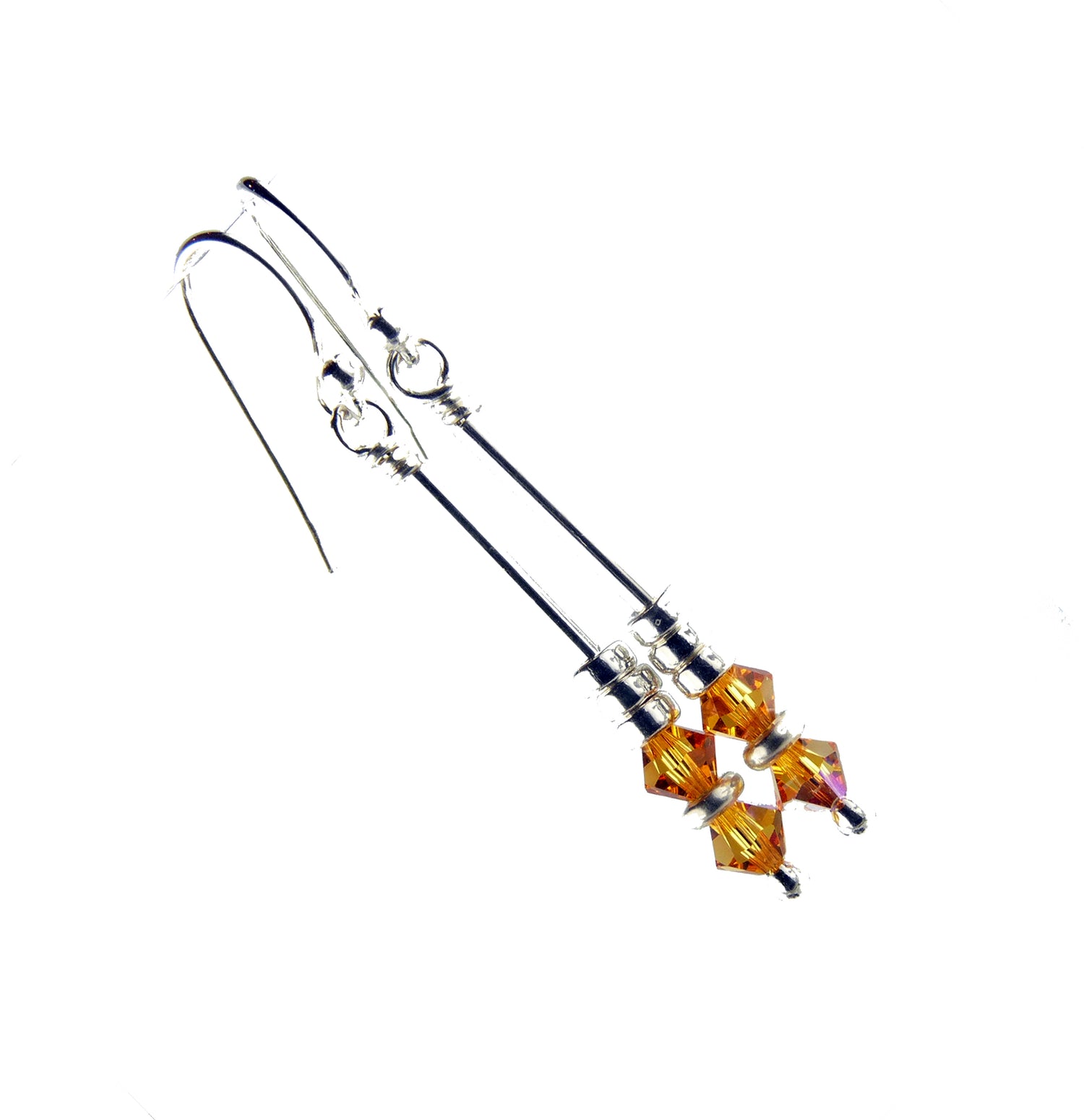 Silver Long Dangle Earrings November Topaz Crystals