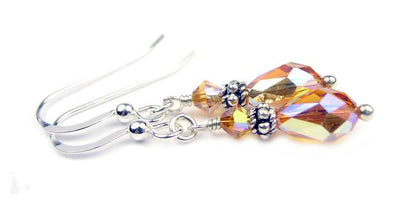 Silver Dangle Earrings NovemberBirthstone Golden Topaz CrystaL Jewelry