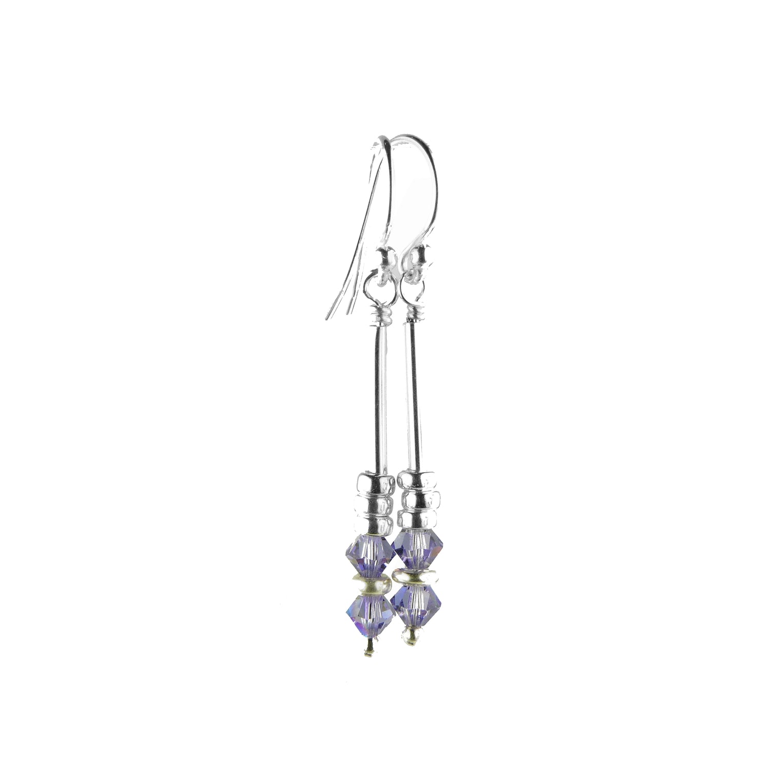 Silver Long Dangle Earrings December Tanzanite Crystals