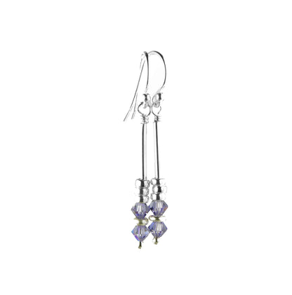 Silver Long Dangle Earrings December Tanzanite Crystals