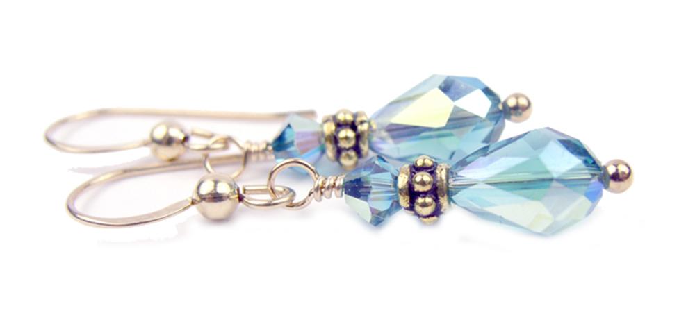 Blue Zircon Earrings, December Birthstone Earrings, Gold Teardrop Earrings, Crystal Jewelry